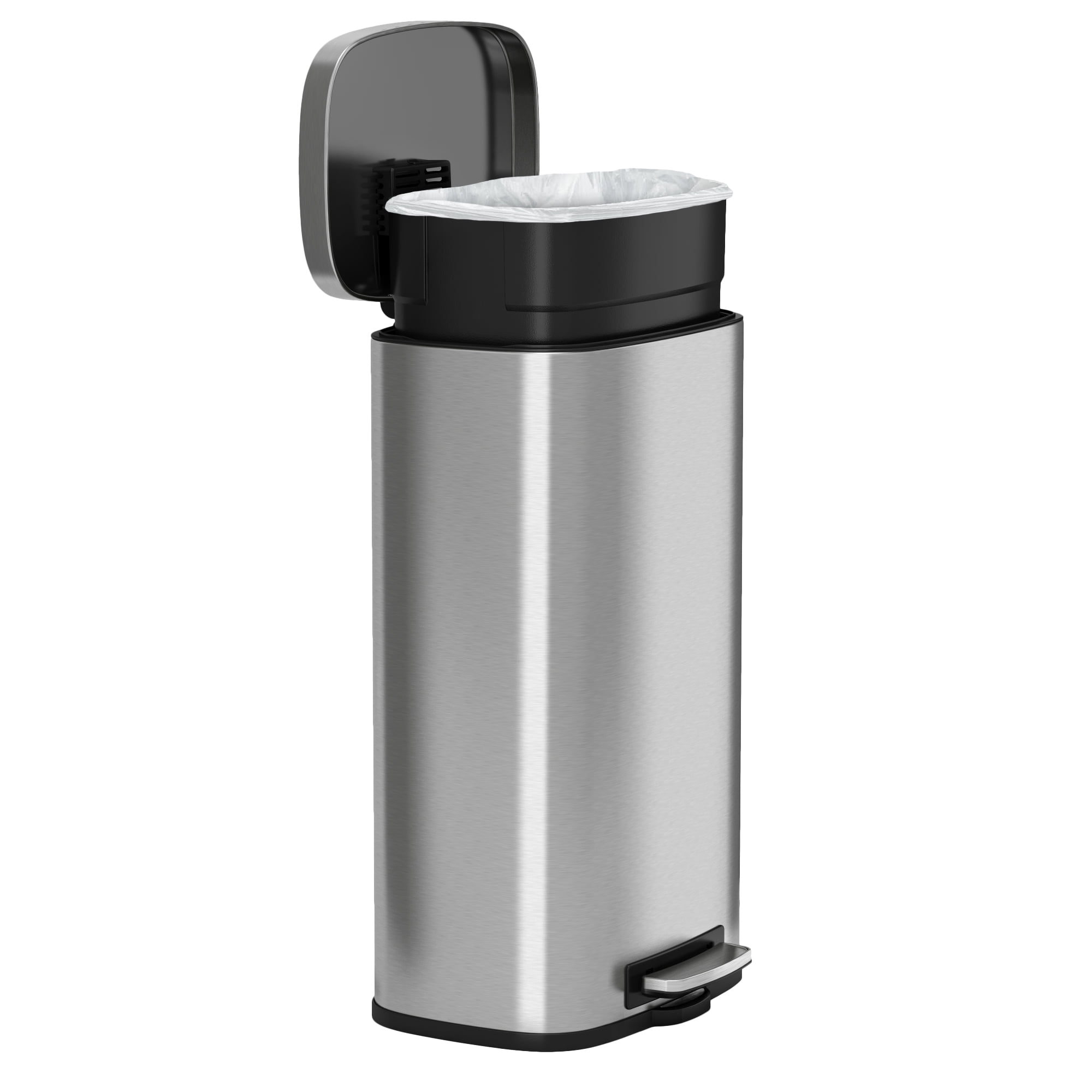 iTouchless SoftStep Stainless Steel Rectangular Step Pedal Trash Can with AbsorbX Odor Control
