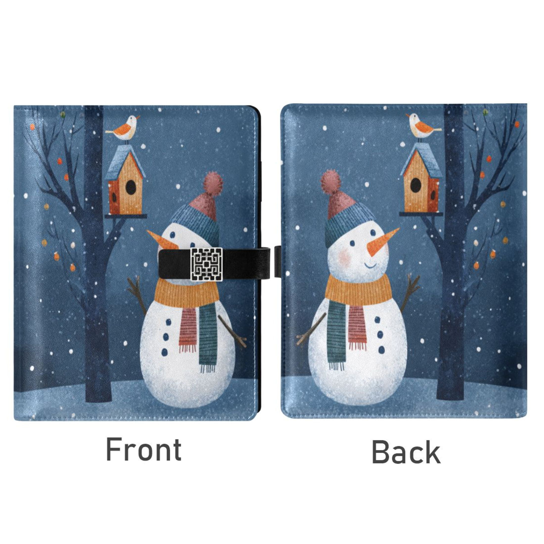 Leather Planner Leather Notebook Notebook Journal Binder Design Pen Pocket Design Convenient for Storage Christmas Snowmen and Bird
