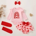 thumbnail image 2 of mgoYE Baby Girl Clothes 18 Months Sets My First Valentines Day Baby Girl Outfit Long Sleeve Romper Tutu Skirt Leg Warmers Headband 4Pcs Clothes Set(Red,3-6 Months), 2 of 9