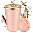 thumbnail image 3 of FORHVIPS Coffee Tumbler, 13oz Double Wall Vacuum Stainless Steel Vacuum Coffee Cup with Leakproof Lid and Non-Slip Sleeve, Reusable Thermal Coffee Cup to go for Keep Hot/Ice Coffee, Pink, 3 of 7