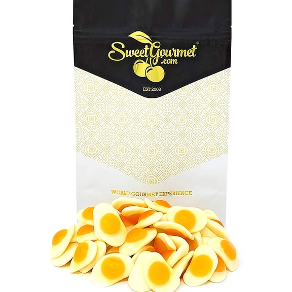 SweetGourmet Small Fried Eggs Gummy Candy, Peach Flavor, Chewy Bulk Gummies, 1 Inch Mini Easter Treat, 1 Pound Bag