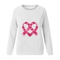 thumbnail image 5 of Fartey Women Breast Cancer Shirts Cute Pink Ribbon Heart Print Crew Neck Tshirt Inspirational Long Sleeve Blouses Cancer Survivor Gift Tops White S, 5 of 5