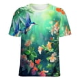 thumbnail image 5 of Flower Hummingbird Womens Tops Women's Fashion Casual Short Sleeve Flower Print Round Neck Pullover Top Blouse, 5 of 6