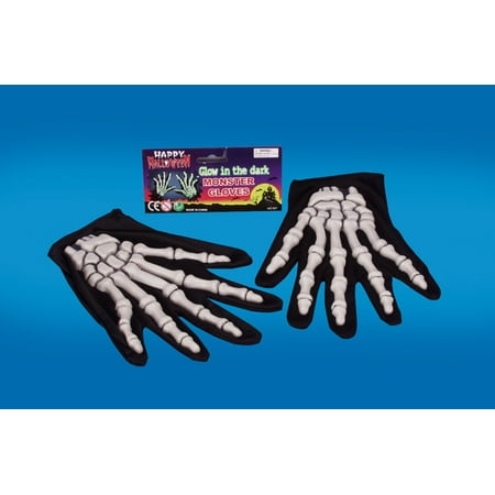 Star Power Glow In The Dark Skeleton 2pc Gloves, Glow Black, One-Size