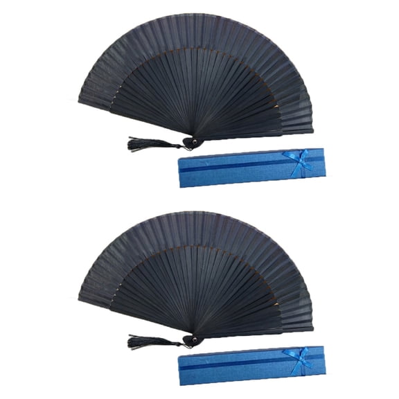 Raindrops Set of 2 Large Folding Hand Fan Handheld Fan Outdoor Size 2 Black