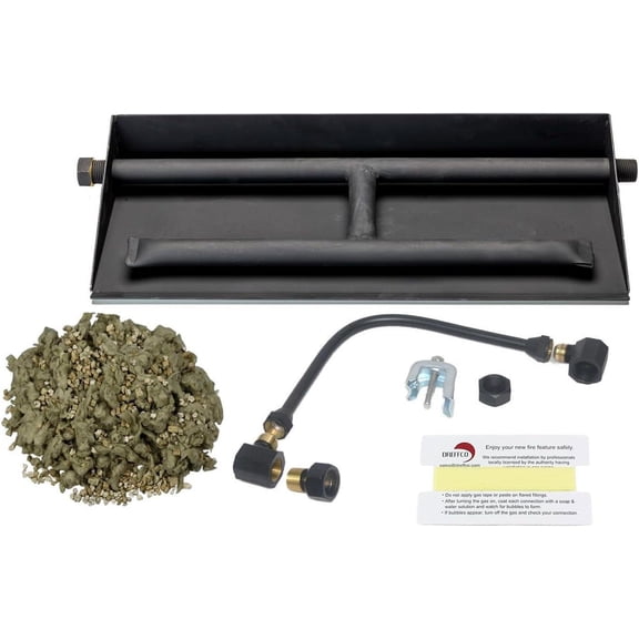 24" Natural Gas Powder Coated Steel Complete Fireplace Dual Row Burner Pan Kit for 24" Log Set. Now Includes a Bonus Bag of Glowing Embers!