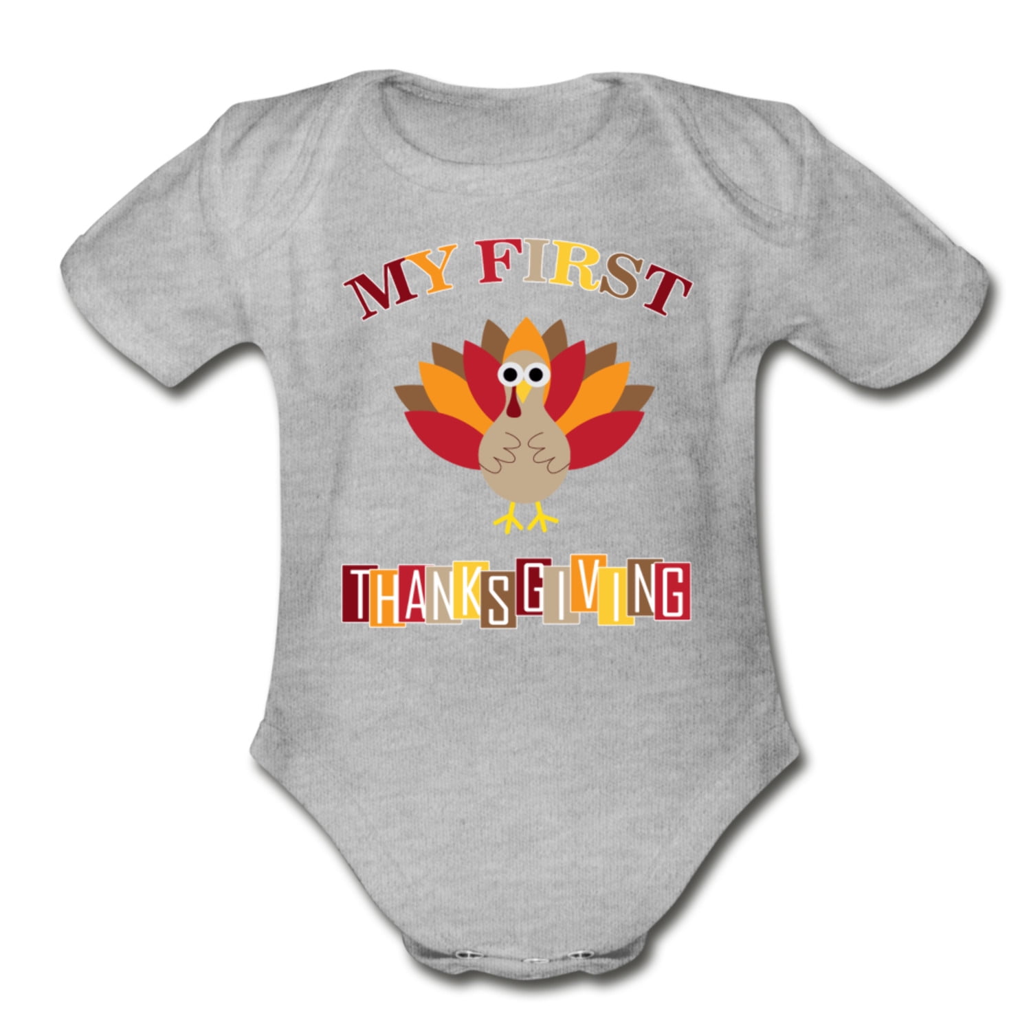 My First ThanksGiving (Turkey) - Organic Short Sleeve Baby Bodysuit