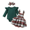 thumbnail image 3 of Baby Girl Christmas Clothes Plaid Outfits Long Sleeve Romper Overall Skirt Dress Cute Newborn Outfit Festive Wear五点描述：, 3 of 9