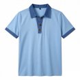 thumbnail image 4 of Camisetas de Manga Corta de los Hombres Casual Cuello de Color Sólido Botonada Camiseta Parchada, Camisetas de Verano de Manga Corta para el Ejercicio, 4 of 8