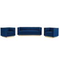 thumbnail image 1 of Tufted Armchair and Sofa Set, Velvet, Blue Navy, Modern Contemporary Urban Design, Living Lounge Room Hotel Lobby Hospitality, 1 of 6