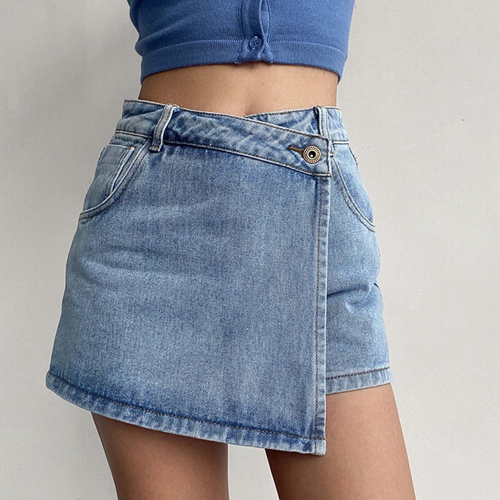 Wisgofre Skorts Skirts For Women Denim Mini Skirt High Waisted Jean ...