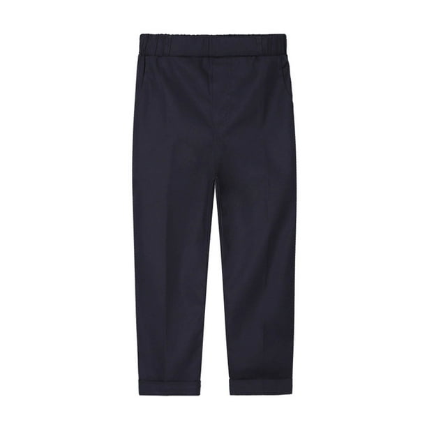 5t black dress pants JSGEK Toddler Boys White Striped Trousers Kids Long Pants with Pockets Navy 5-6 Years air dry flat