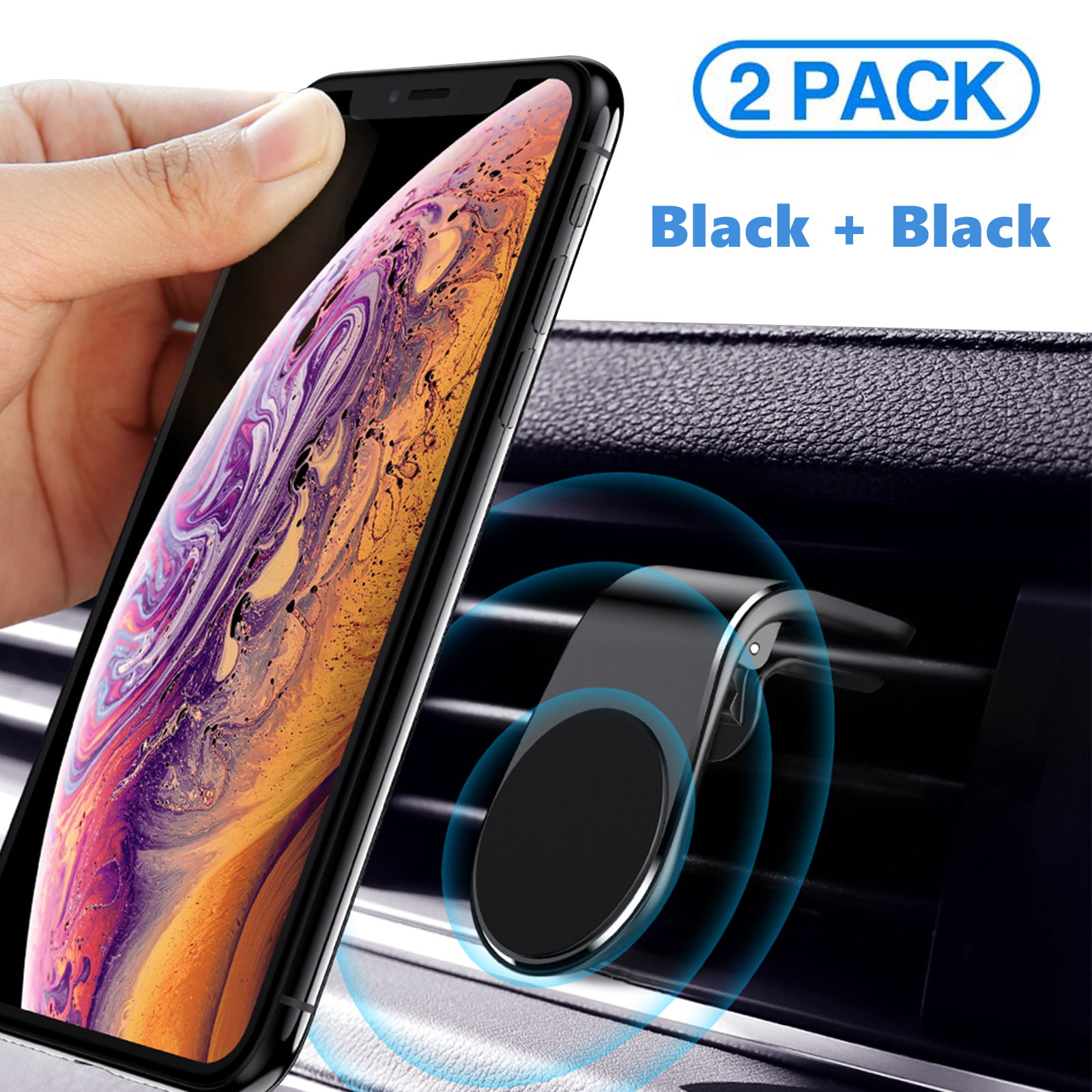 AMIRICO Magnetic Cell Phone Air Conditioning Vent Mount Phone Holder for Cars Rotating Design Easy Installation Holds iPhones Small Tablets Black CrazyEdE JP1010008 Strong Magnet Head Smartphones GPS