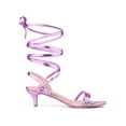 thumbnail image 3 of BLISSFUL STEP Women's Shoes Strappy Lace Up Kitten Heel Slingback Tie Up Open Toe Party Sandals  Purple 11, 3 of 7