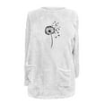 thumbnail image 3 of Craaazy Fleece Sweaters for Women Long Sleeve Crewneck Casual Blouses Soft Comfortable Warm Sweatshirt with Two Pockets Gifts, 3 of 4