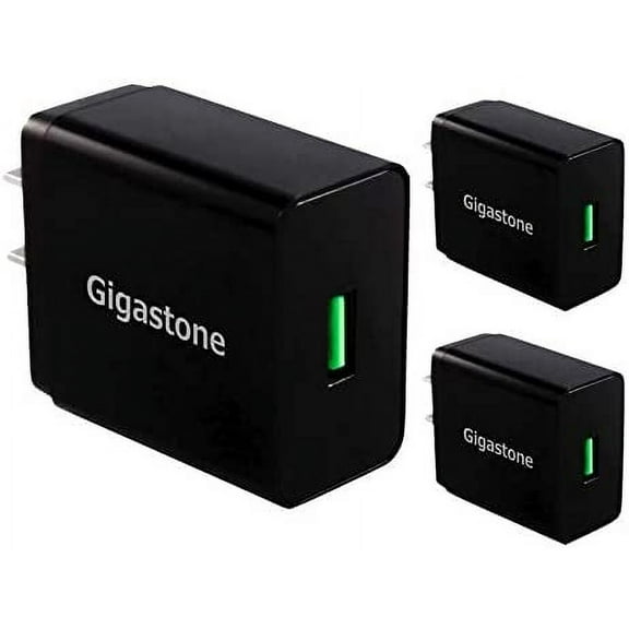 Gigastone USB 18W Fast Charge Wall Charger with Qualcomm Quick Charge 3.0 - Black, 3 Pack