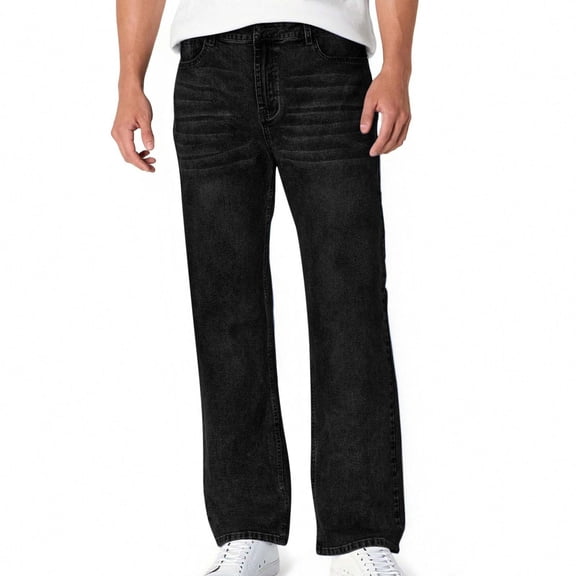 Miluxas Mens Classic Loose Fit Jeans Straight Stretch Casual Baggy Denim Pants Black XL(XL)