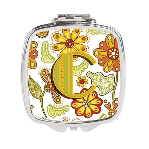 Letter C Floral Mustard & Green Compact Mirror