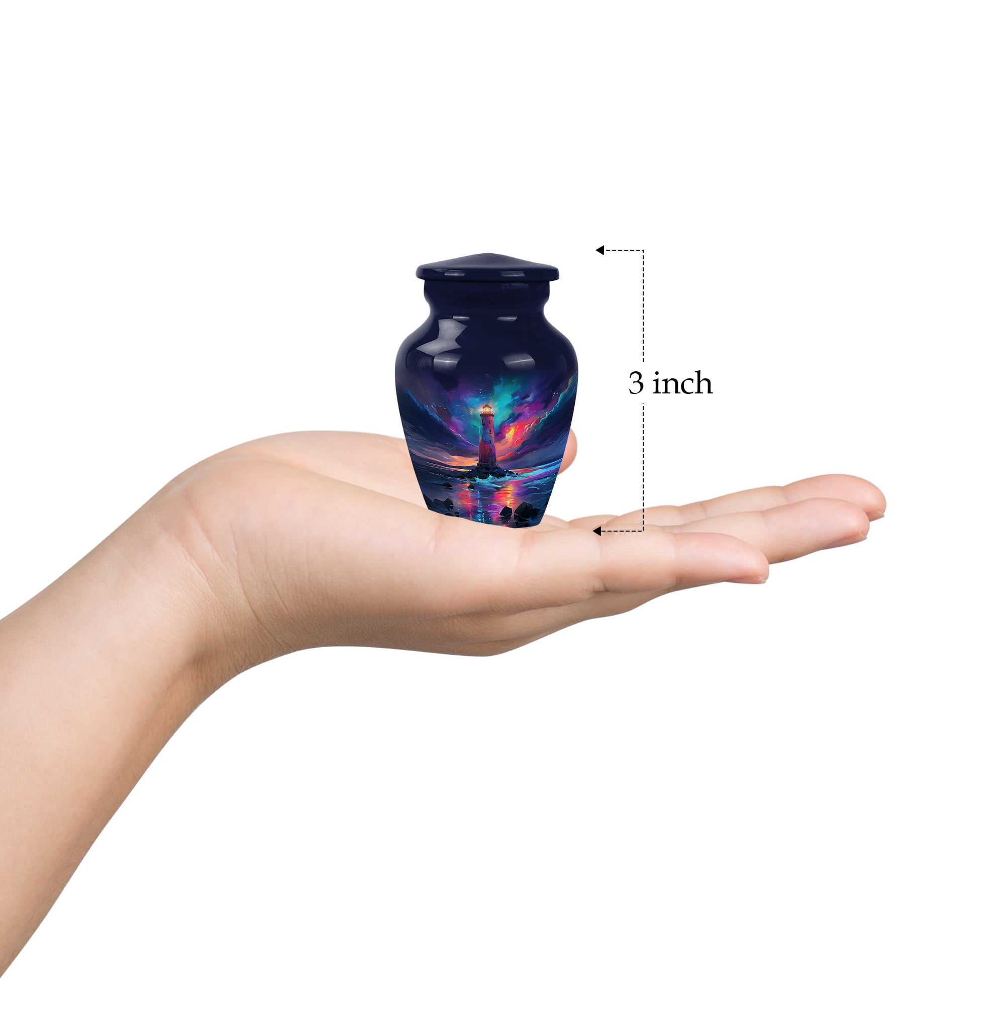 Lighthouse Memorial Urn For Keepsake Large, Blue Keepsake Urns For Human Ashes For Female, Purple Little Cremation Urns For Mom And Dad, 1 Large With Set Of 4 Mini Urn For Sister ,combo 10&3 Inch