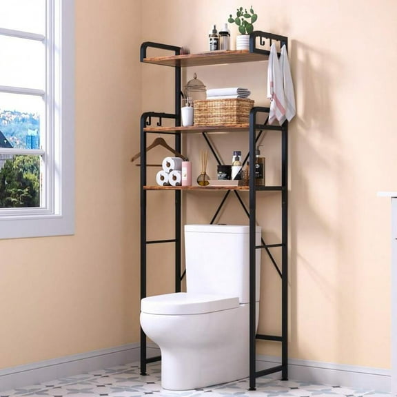 Over The Toilet Storage Rack With 3-Tier Bathroom Shelves, Space Saver Toilet Shelf, Bathroom Storage Organizer With Hooks For Over Toilet Storage And Shelf