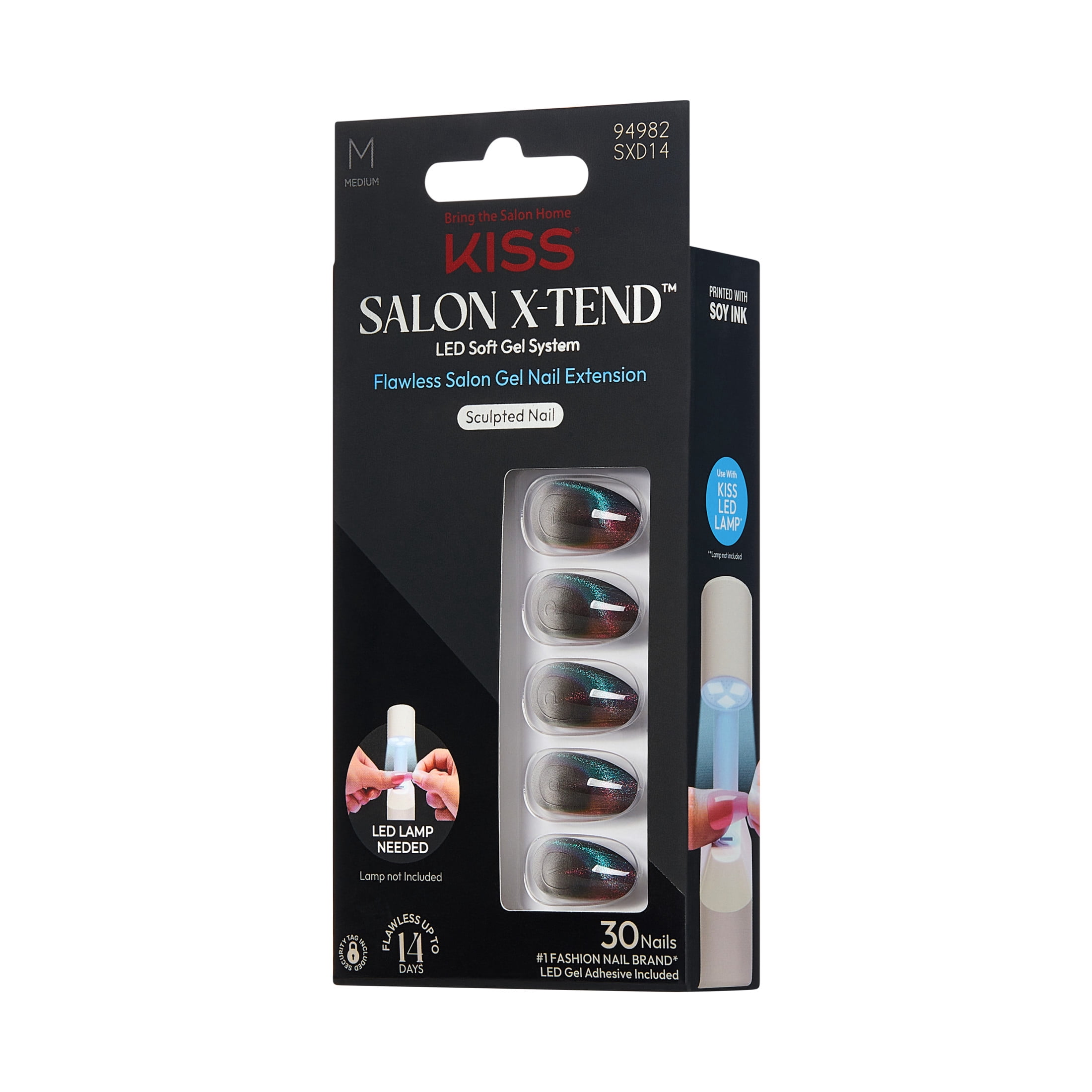 KISS Salon X-tend Press on Nails, Again, Gray, Medium Almond, 30 Count