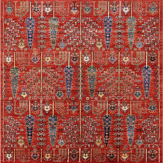 Ahgly Company Machine Washable Indoor Square Industrial Modern Red Area Rugs, 3' Square