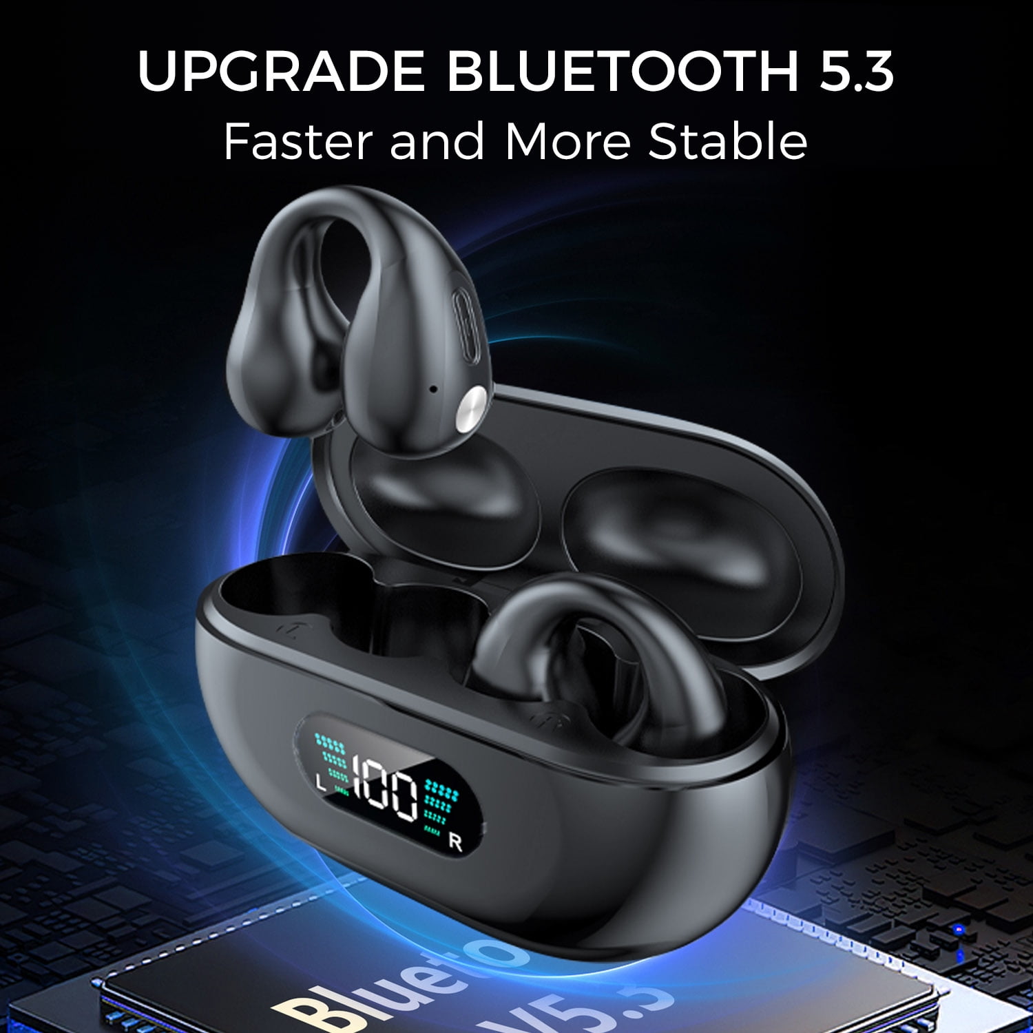 Alpha Digital Wireless Bluetooth Bone Conduction Ear Clip Earbuds, Black