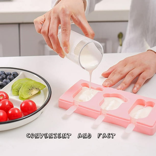 Ice Lolly Moulds DIY Popsicle Molds Set 3 Ice Lolly Makers 28 Popsicle Sticks Silicone Frozen Purees Moulds Ice Cream Mould with Cover BPA Free for Children Toddlers and Adults