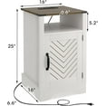 thumbnail image 6 of Mayincolor White Nightstand with Charging Station, Farmhouse Bedside Table with Herringbone Design, Wooden Rustic End Table with Large Storage Room & Shelf for Bedroom, Living Room, 6 of 8