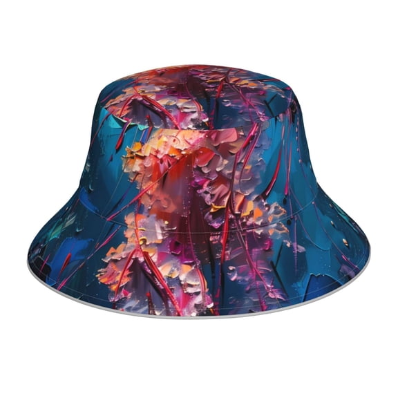 Pofeuu Colorful Jellyfish Abstract Print Bucket Hat for Women Men Reflective Bucket Hats Beach Summer Sun Hat Travel Fisherman Cap