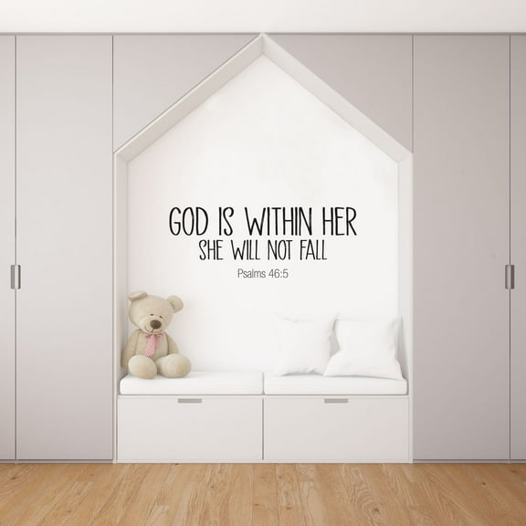 God Is Within Her She Will Not Fall - Psalm 46:5 Bible Verse Wall Decal Vinyl Wall Art Sticker Wall Decal Decoration Design Kids Room Living Room Nursery Kinder Girls Boys Room Size (35x40 inch)