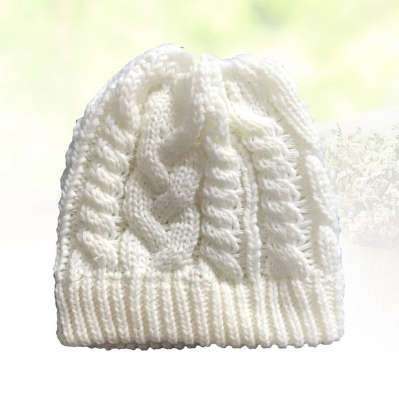 MERRYHAPY Ponytail Beanie Hat Women's Knitted Hat Warm Winter Beanie White 1Pcs for Outdoor Running
