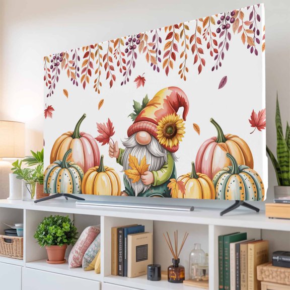 Indoor Elastic TV Cover for 32 Inch Flat Screen TVs,Fall Thanksgiving Dwarf Pumpkin Stretch TV Screen Protector Smart Television Protection Covers TVs Enclosure,Autumn Maple Leaves on White