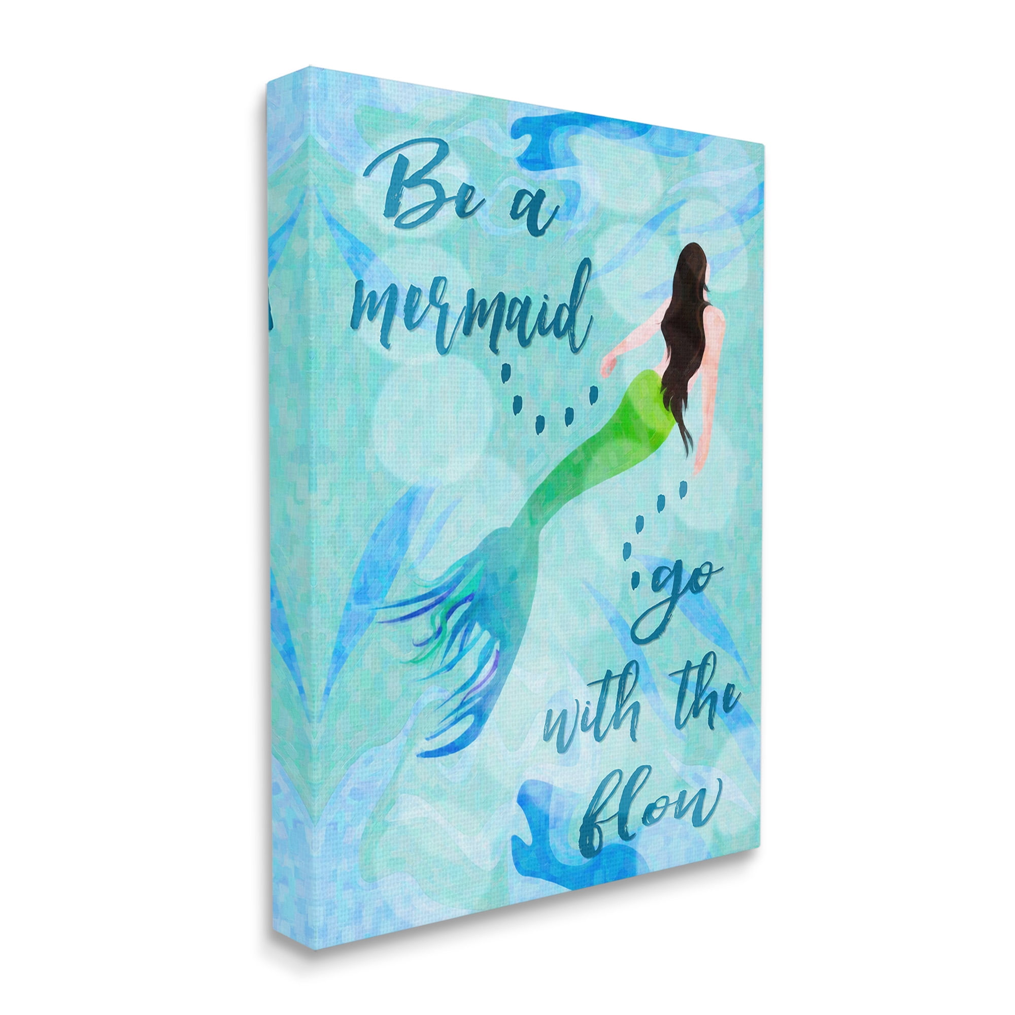 Stupell Industries Go With Flow Mermaid Abstract Painting Gallery Wrapped Canvas Art Print Wall Art, 30 x 40