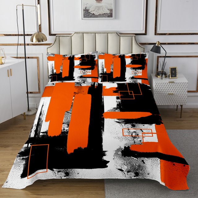 Erosebridal Ensemble de Couvre-Lit à Éclaboussures d'Encre Abstrait Orange Très Grand, Ensemble de Literie Géométrie Géométrique Moderne, Ensembles de Couvre-Lit Art Abstrait Moderne Taille Très Grand, Décoration de Chambre Ultra Douce, 3 Pcs