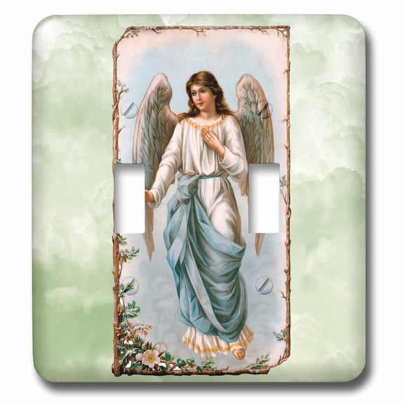 3dRose, Yellow and blue robed angel in a floral alter piece on a green cloud-textured background , double toggle switch