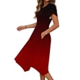 thumbnail image 4 of Kvture Midi Dresses for Women Short Sleeve Crew Neck Vacation Dress Gradient Print Hem Long Dress with Pockets Wine, 4 of 6