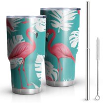 30oz Flamingo and Palm Leaves Tropical Hawaii Tumblers Stainless Steel Tumbler with Lid and Straw,Vacuum Insulated Double Wall Travel Tumbler Cups Mug with Cleaning Brush for Coffee,Tea