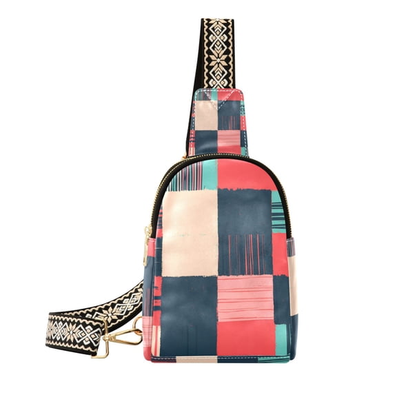 FORMRS Womens Crossbody Sling Bag Travel Daypack Shoulder Chest Backpack, Red Teal Plaid