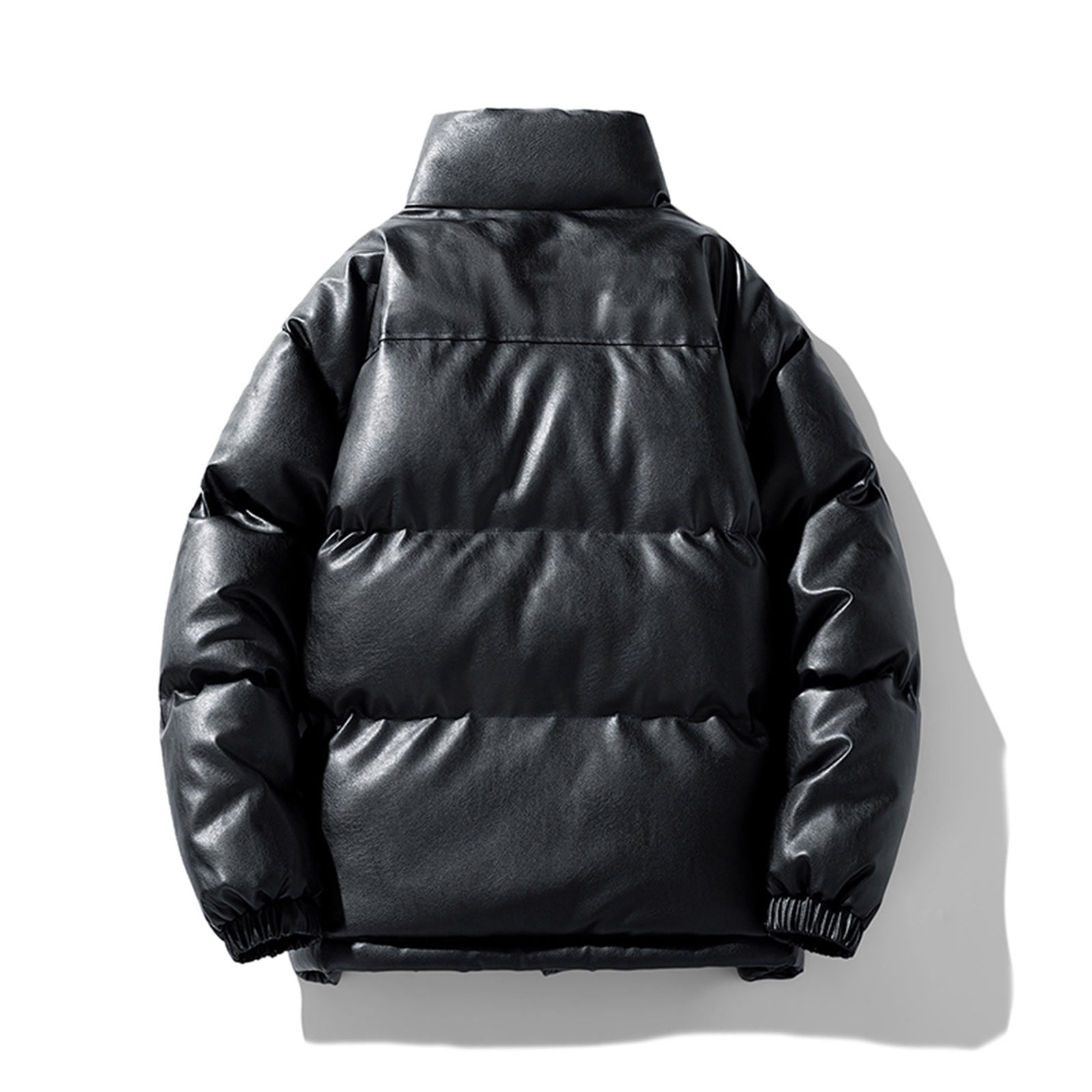 Xzbqbs Leather Jacket Men Winter Windproof Waterproof Puffer Jacket Casual Fashion Full Zip Stand Collar Thicken Warm Quilted Jacket
