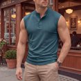 thumbnail image 2 of XFeng Men's Ribbed Sleeveless Henley Tank Top, Stand Collar Casual Muscle Shirt, 2 of 7
