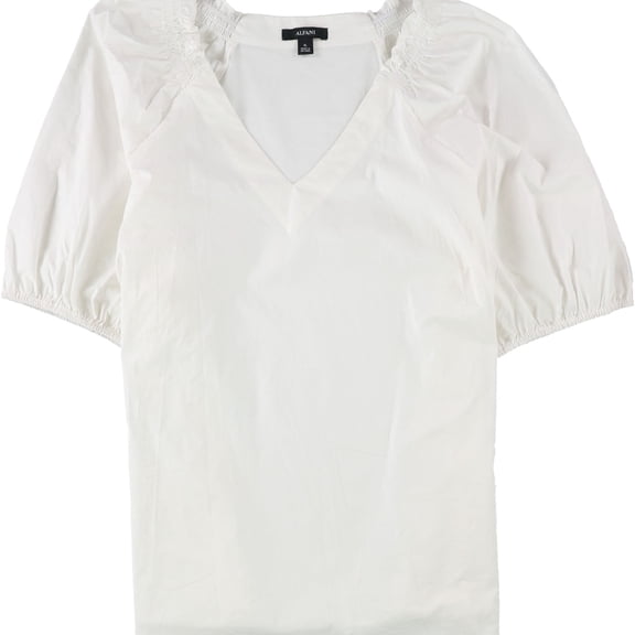 Alfani Womens Smocked-Shoulder Pullover Blouse, White, Small