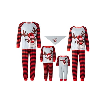 

SHIBAOZI Kids Baby Family Christmas Matching Sleepwear Cartoon Elk Print Matching Holiday Xmas Stripe Pajamast