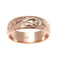 thumbnail image 3 of 14K rose gold hand engraved Hawaiian plumeria scroll band ring smooth edge 6mm size 9.5, 3 of 4