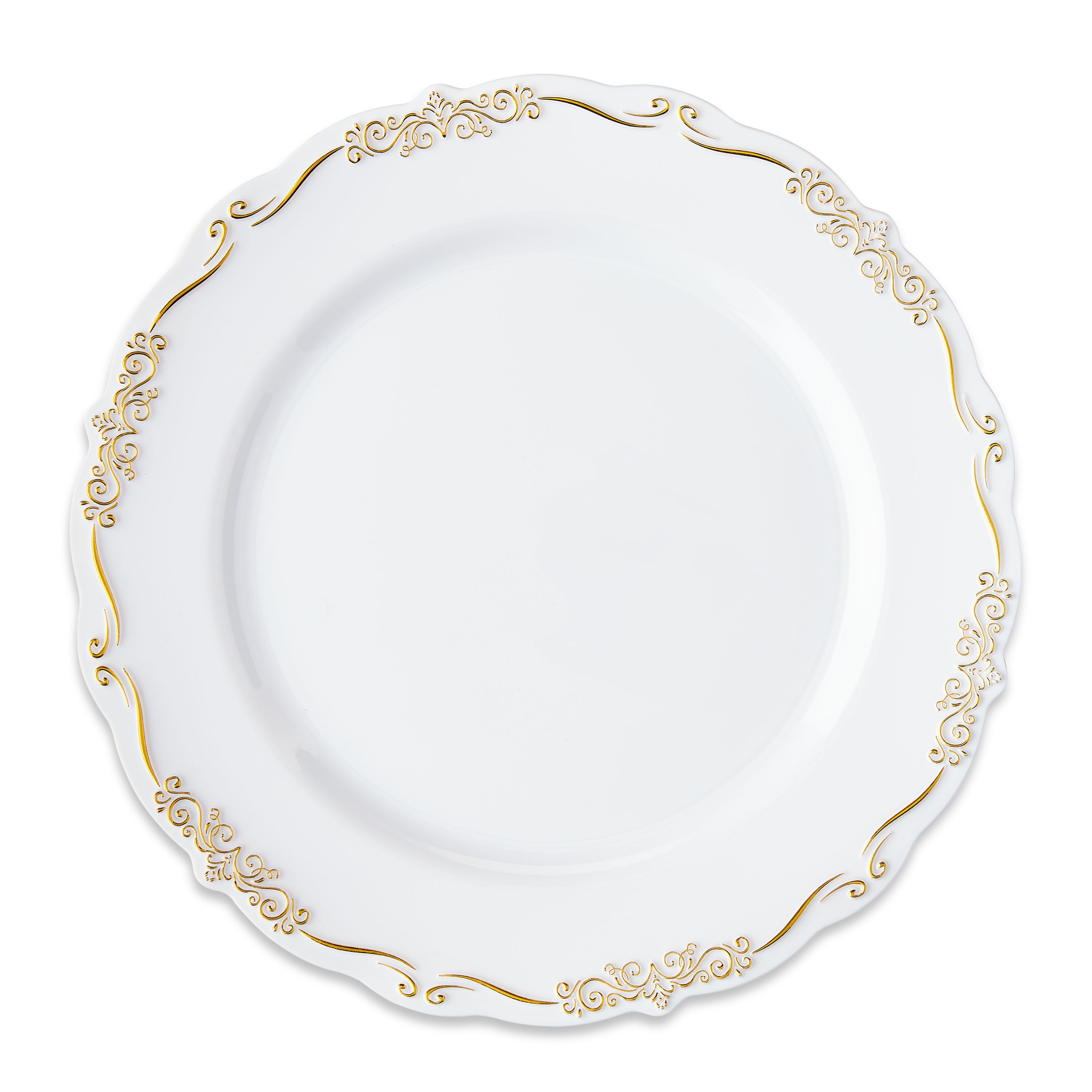 Ornate Disposable Plastic Plates, 10", Gold/White, 20 Count, by Way To Celebrate