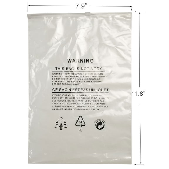 Suffocation Warning Clear Poly Bags Zip Lock w/Knob Reusable Reclosable, 5 Mils, Pack of 100 (7.9"x11.8" (20x30cm))