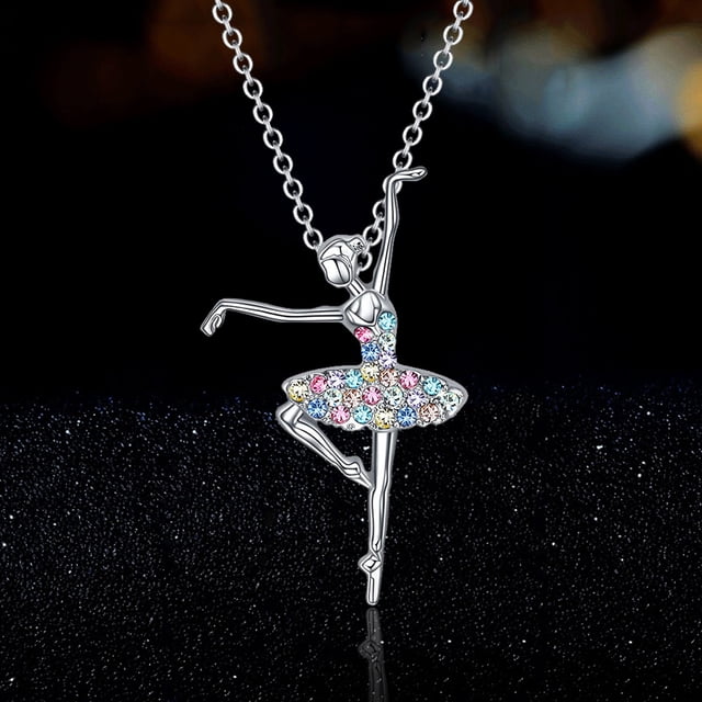 3 collares de arcoíris para niñas, regalos de recital de danza de bailarina para mujeres, colgante de bailarina de ballet, joyería para hermanas, mamás y amigas