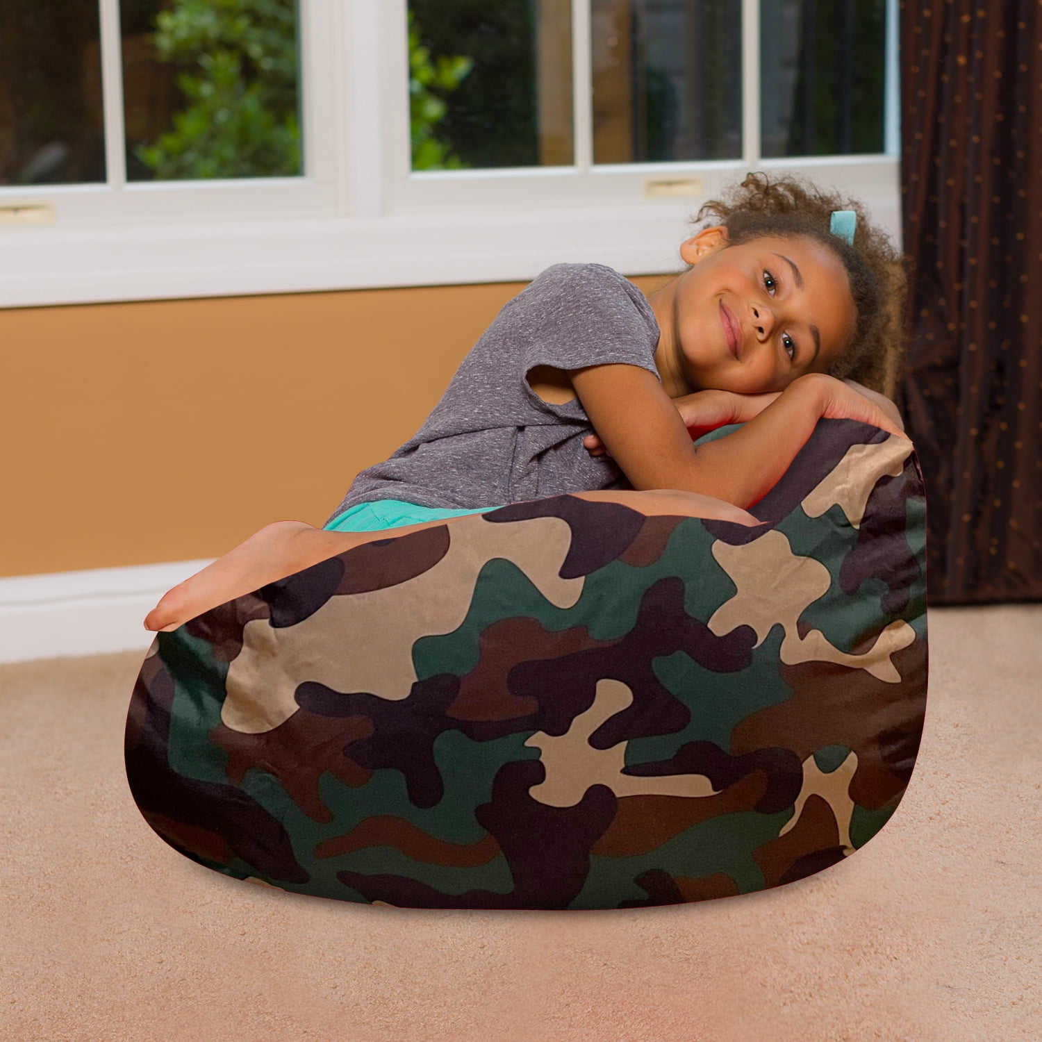 Posh Creations Bean Bag Chair for Kids, Teens, and Adults, 27in - Medium, Nylon Camo Green