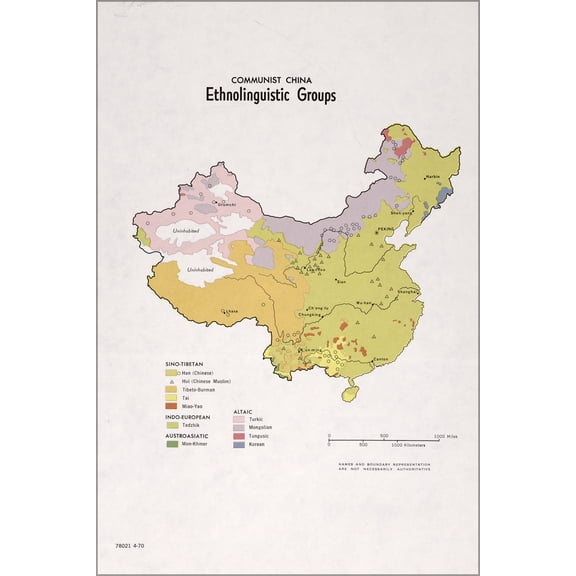 24"x36" Gallery Poster, cia ethnolinguistic map of Communist China 1970