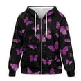 thumbnail image 4 of Renewold Butterfly Violet Black Women's Hoodie Sweatshirts Casual Jackets Hoodies Zip Up Drop Shoulder Long Sleeve Y2K Sweaters Jackets Top Sweatshirt Pullover Hoodie Womens Preppy Clothes, XS, 4 of 7